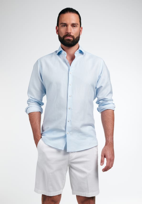 Eterna Lange Mouw Overhemd Modern Fit Soft Tailoring Twill Licht Blauw - Afbeelding 3