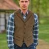 Genua Cord Vestje met revers Mud