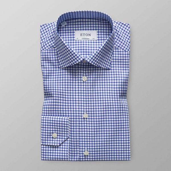 Blue & white check stretch shirt