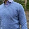 Katoenen kabel trui V Hals Blauw - Afbeelding 2