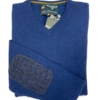Pullover lambswool  Midnight met Harris Tweed details Blauw