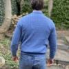 Katoenen kabel trui V Hals Blauw - Afbeelding 3