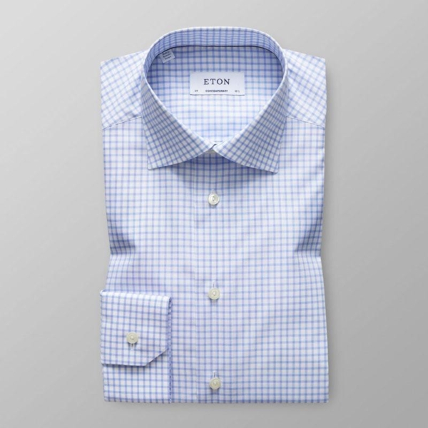 Sky blue check stretch shirt