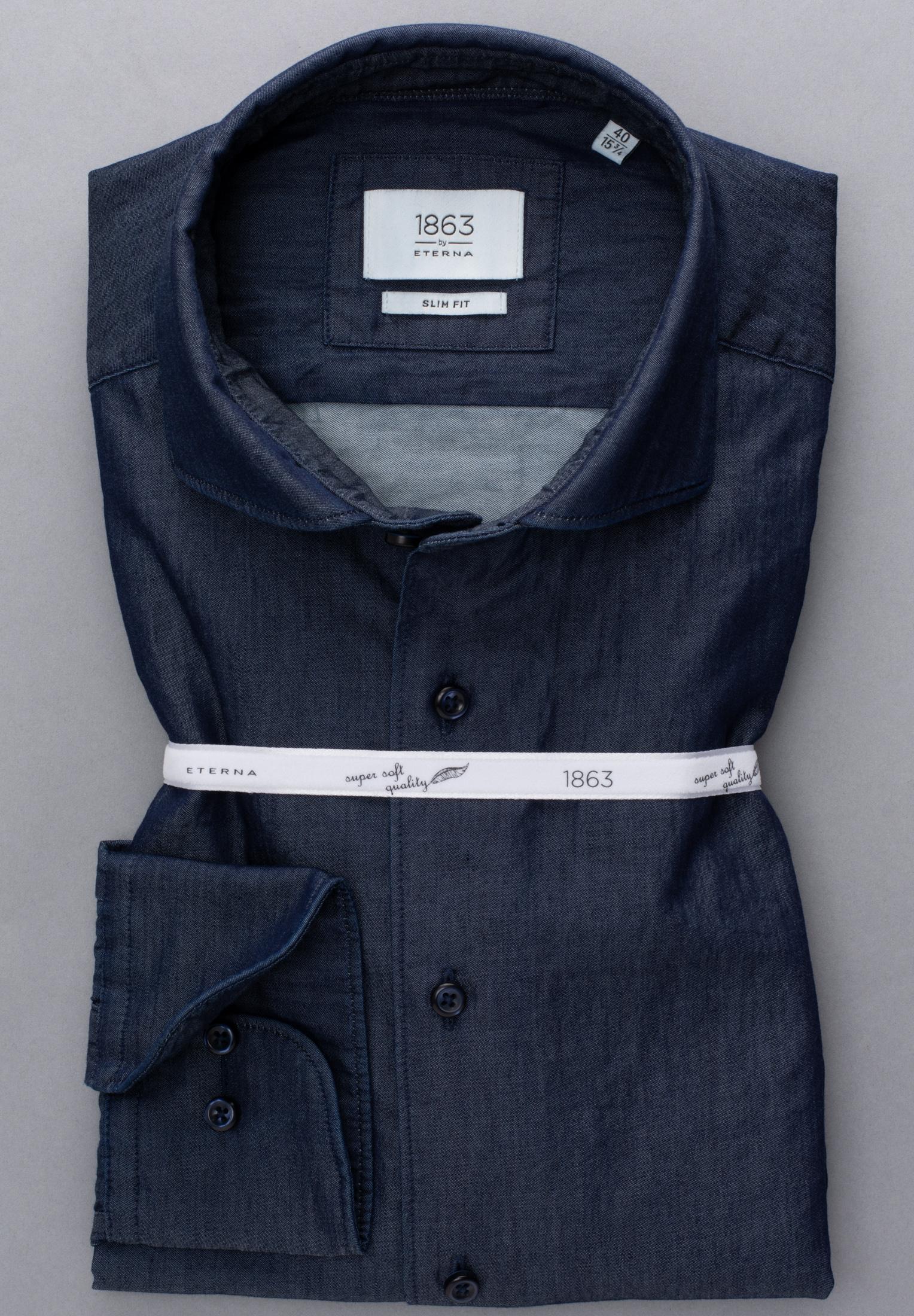 Camicia ETERNA Uomo Manica Lunga – Denim Texture, Comfort Fit, Chiusura Con Bottone