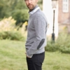 Pullover lambswool Cloud Grey met Harris Tweed details Grijs