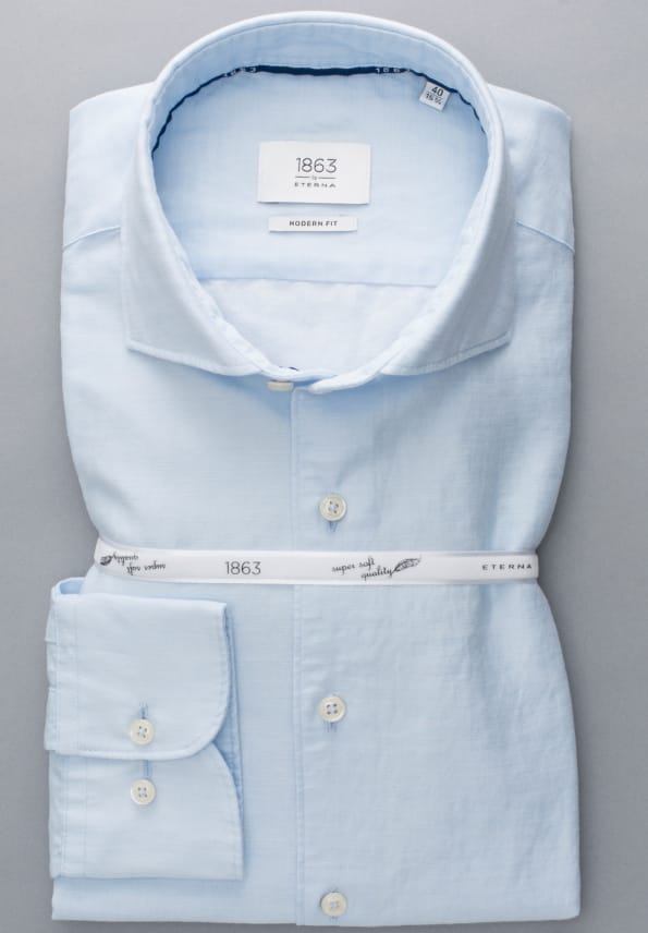Eterna Lange Mouw Overhemd Modern Fit Soft Tailoring Twill Licht Blauw