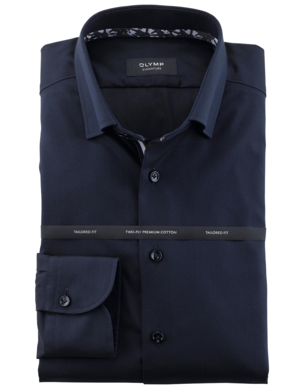 Olymp Signature Overhemd Structuurtje Donker Blauw