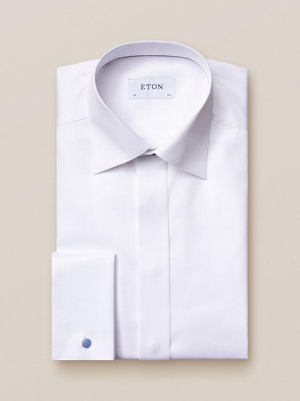 Eton, White Twill Evening Shirt, Liggende Boord Contemporary Fit