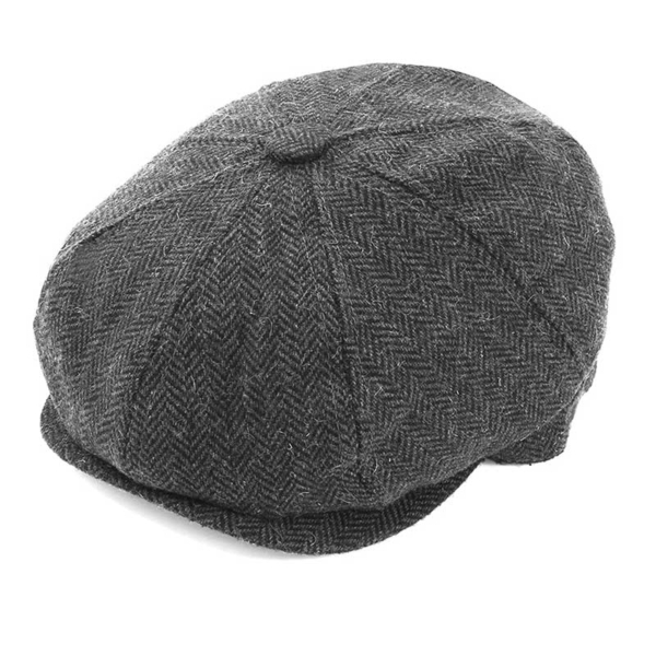 Plain Eight Panel Herringbone Cap Grey