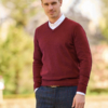 Pullover lambswool Red Dahlia met Harris Tweed details